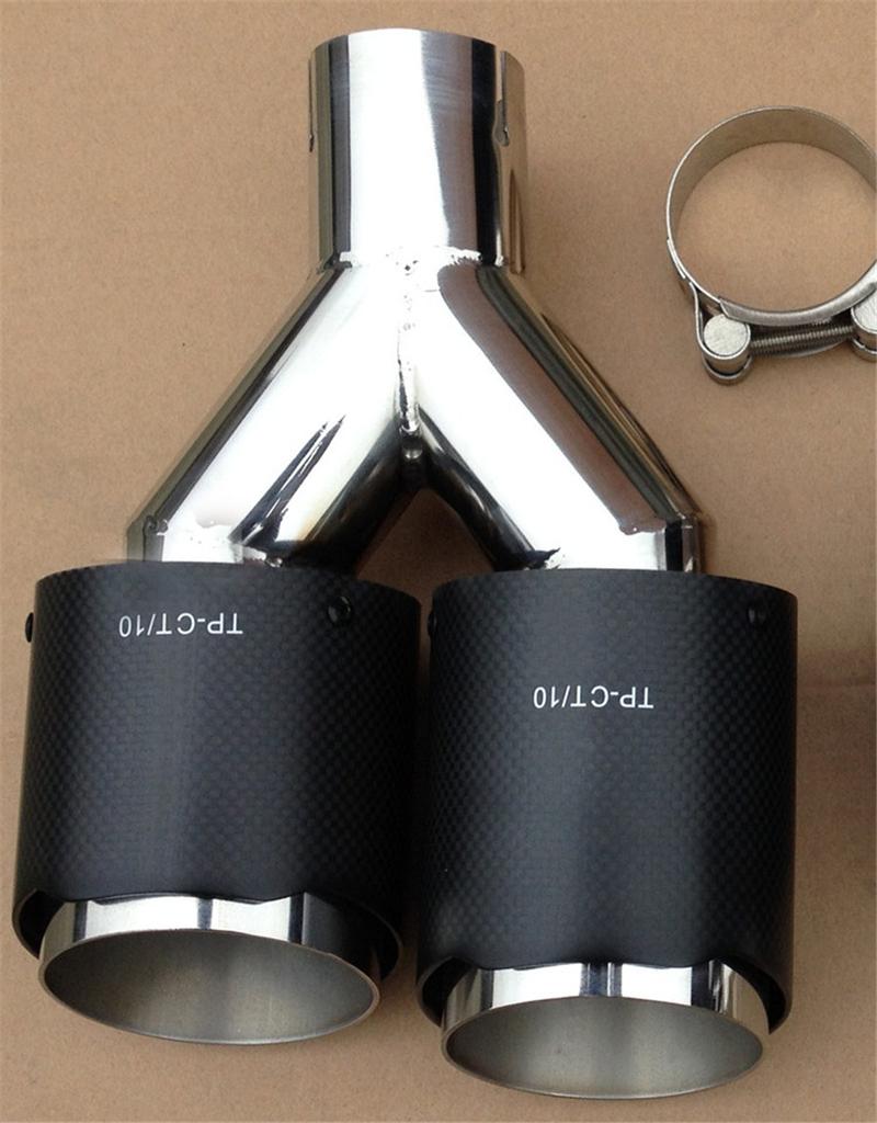 Left 63mm ID 89mm OD Matte Carbon Fiber Car Exhaust Pipe Muffler Cover Dual Tips