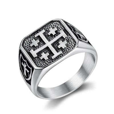 S925 Silver Ring with Classic Personality, Retro Color Jerusalem Men's Ring, T-shaped Ring