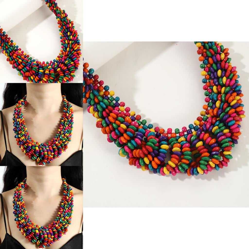 Creative Colored Wooden Bead Woven Necklace Neck Accessories For Casual Daily Use