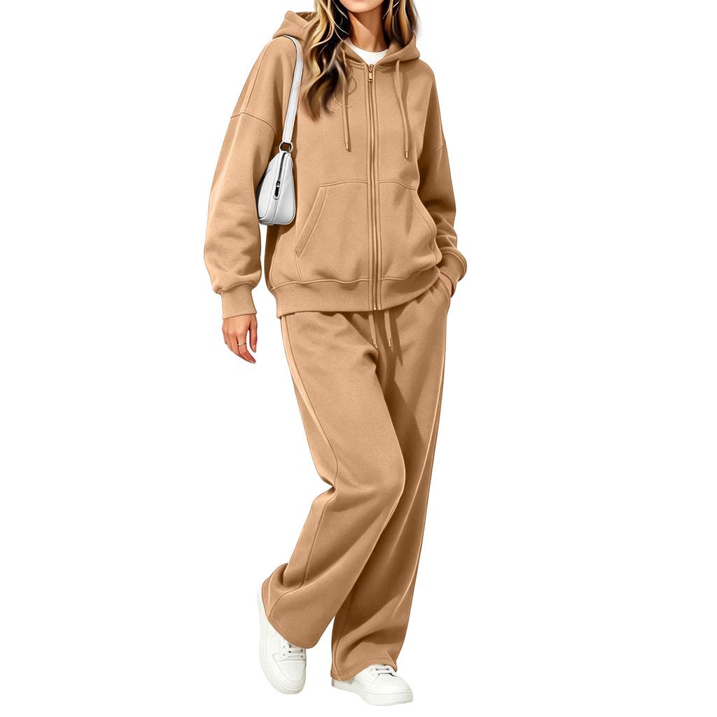 Women's Casual Zip Up Hoodie and Wide Leg Pants Two Piece Set for Fall Winter