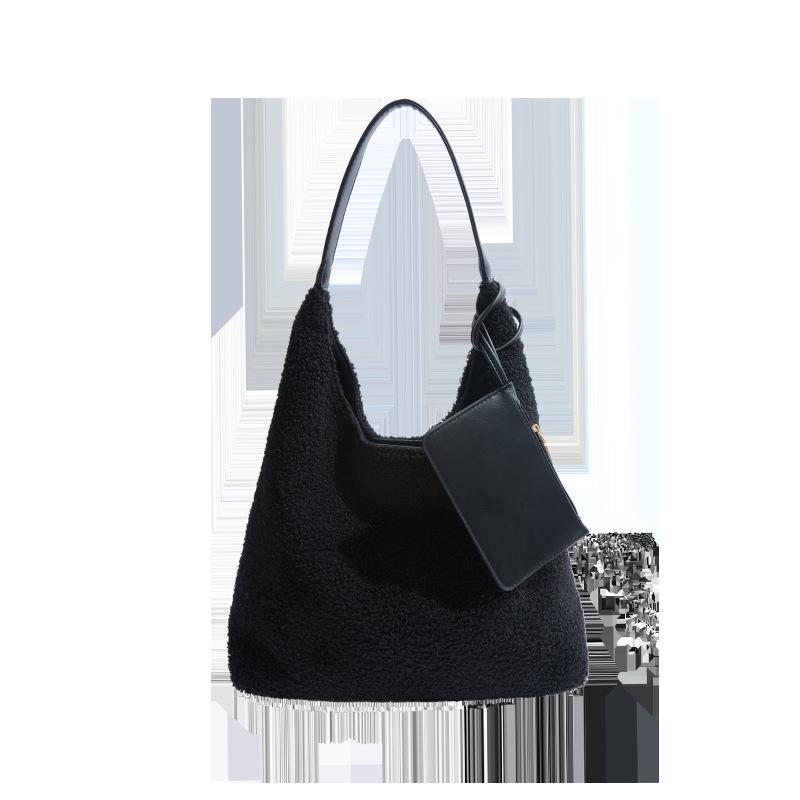 

Плюшева сумка-тоут у корейському стилі: 2025 Зимова Велика Містка Універсальна Жіноча Сумка через Плече/Кросбоді чорний