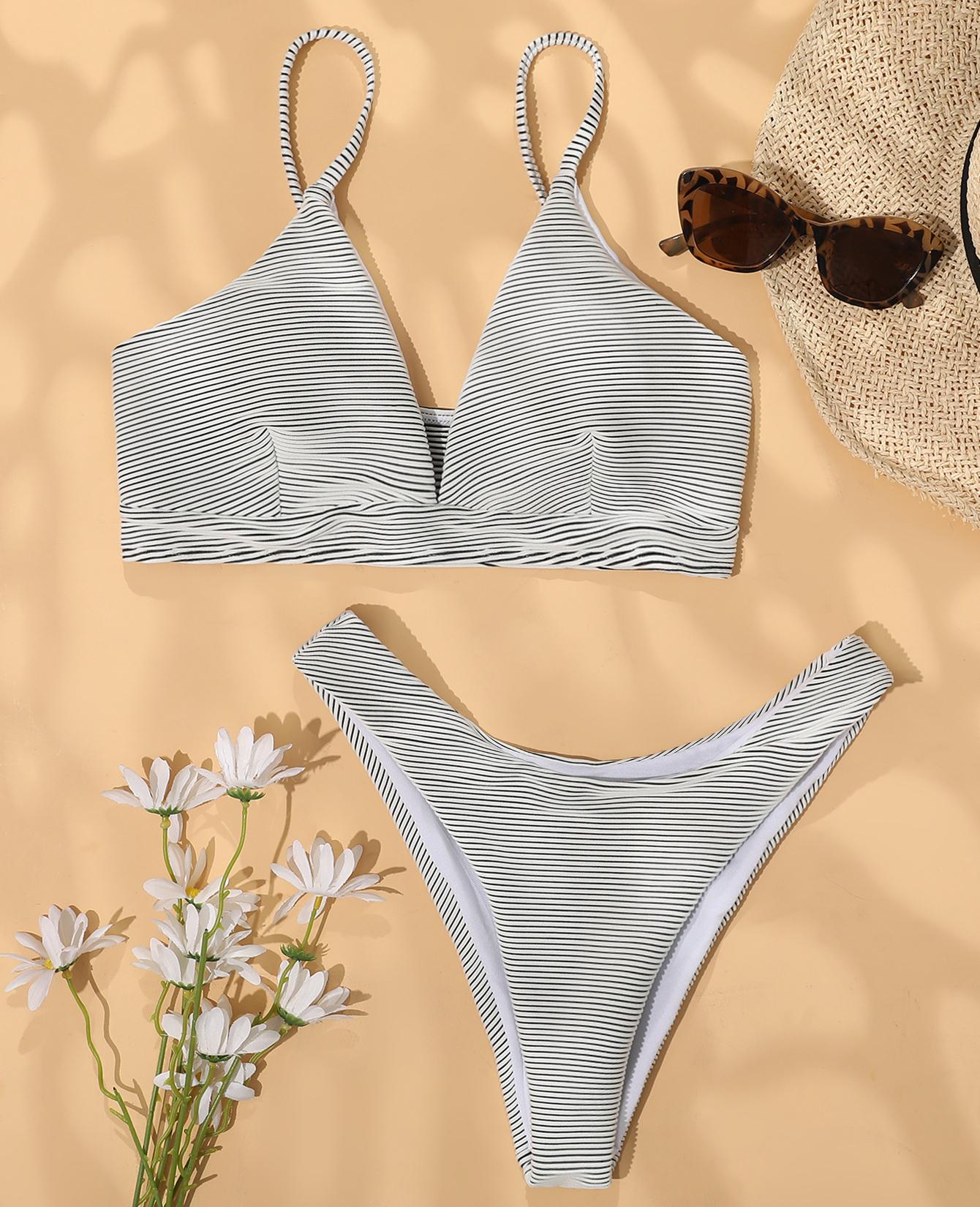 

Женский купальник, белый полосатый комплект бикини с принтом, сексуальный купальник с открытой спиной, женский купальник L