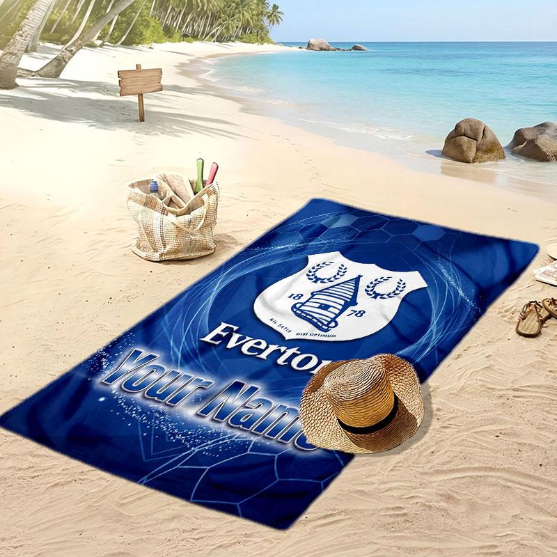 Everton FC Personalized Printed Beach Towel Soccer Logo Support Custom Name Text Absorbent Towel For Sport Travel Special Gift