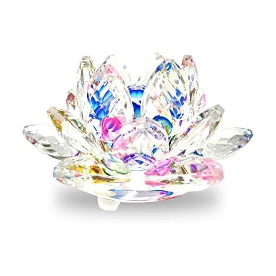 Prism Ornament Glass Figurine Suncatcher Rainbow Lotus Flower Feng Shui Good Luck Money Luck Warm Off Healing Object Interior (1 piece)