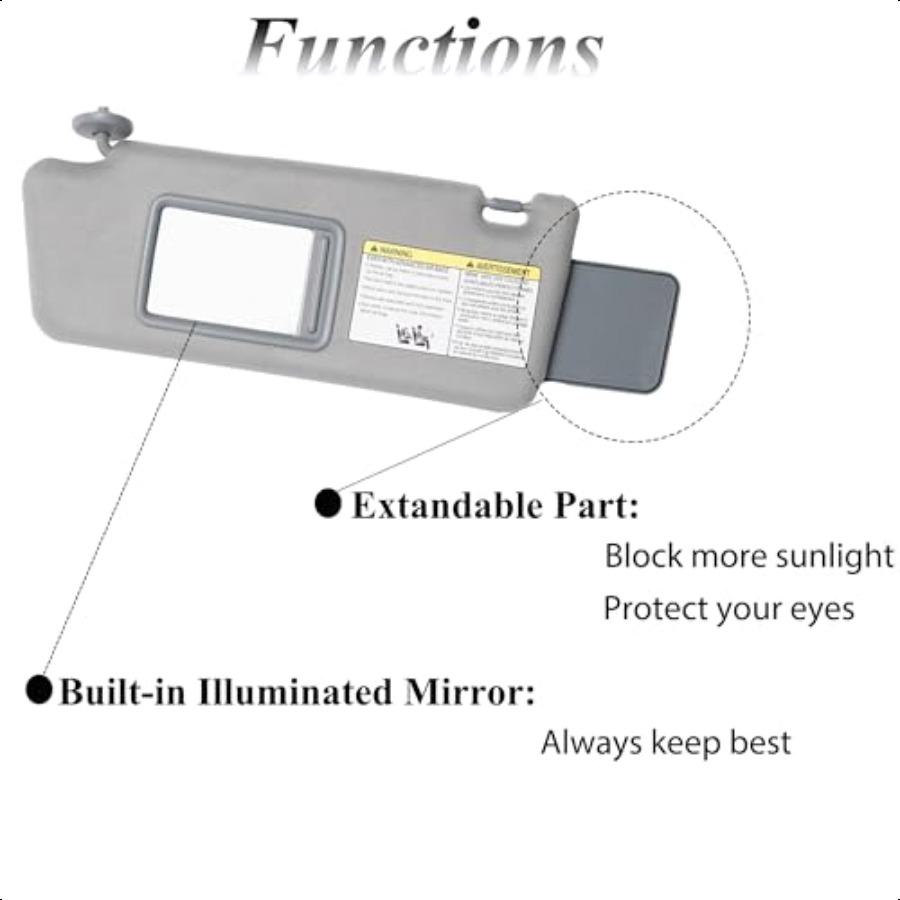Left Driver Side Sun Visor Replacement Compatible with  Tacoma 2005 2006 2007 2008 2009 2010 2011 2012 2013 2014 2015 Without L