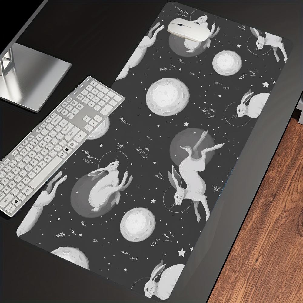 The white rabbit running on the moon Mouse Pad Desk Cute HD Desk Pad Extended Gaming Keyboard Mats Large XXL Gamer