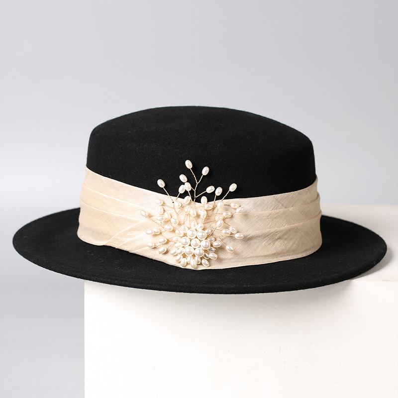 Autumn and winter fashionable and elegant all-match woolen basin hat, crimped dome top hat, women's new French retro wool top hat