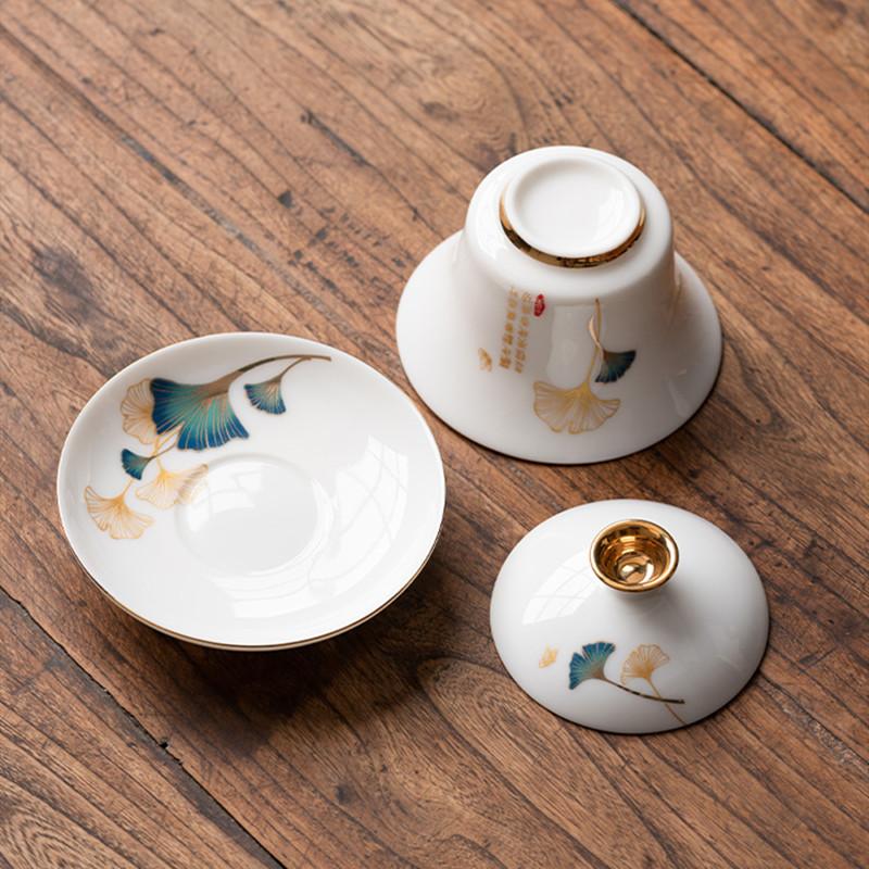 Chinese Handmade Ceramic Gaiwan Teacup Hand-painted White Porcelain Tea Tureen Travel Tea Bowl Household Teaware Accessories