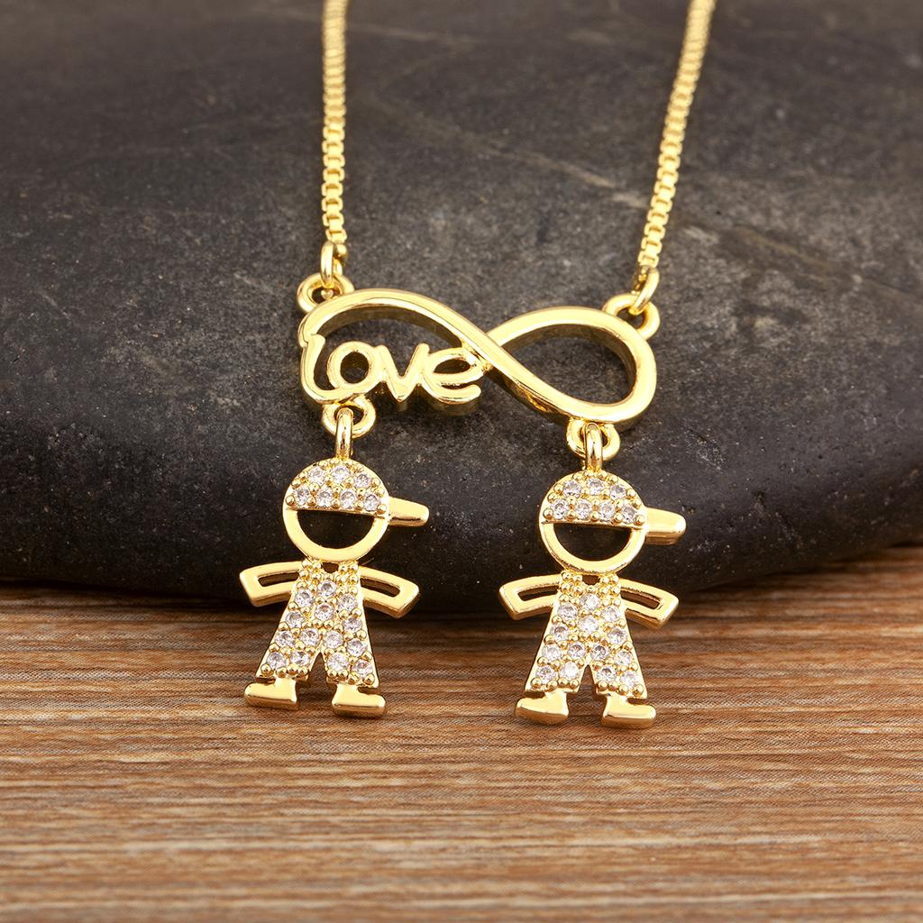 Nidin New Trendy Boy And Girl Love Letter Charm Pendant Necklaces For Women Fashion Versatile Fine Jewelry Mother's Day Gifts
