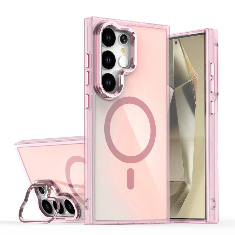 For Magsafe Magnetic Luxury Solid Color Border Lens Holder Phone Case For Samsung S25 Ultra S23 S22 S24 Ultra Plus FE Back Cover