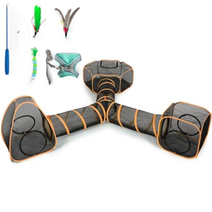 

5-в-1 уличная палатка для кошек с туннелем для домашних кошек, включая шлейку и поводок для прогулок United States