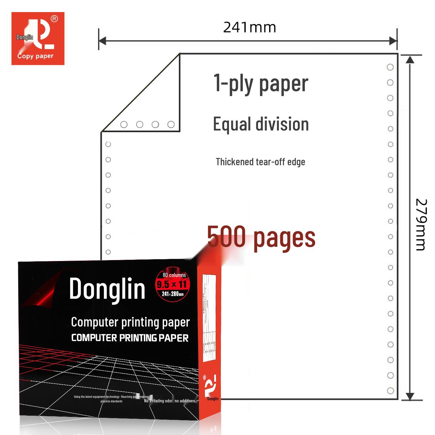 Donglin Multi-Part Dot Matrix Printer Paper, Two-Column, 500 Sheets