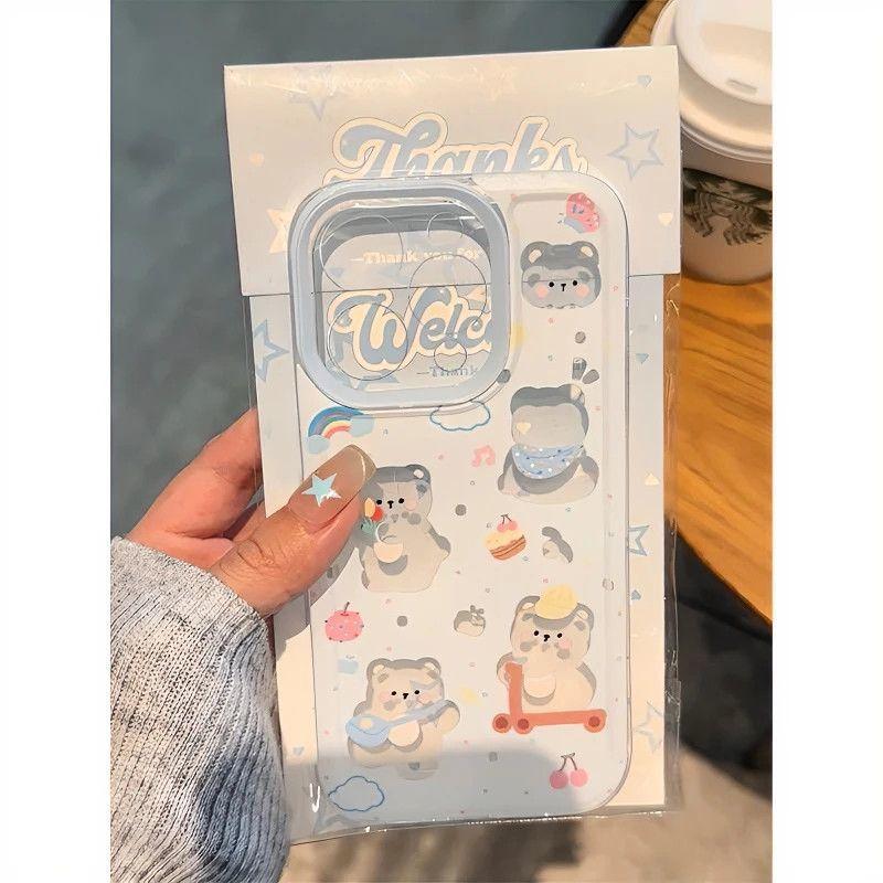 Hollow bear is suitable for apple 17promax transparent 16 15 14 space shell 15pro soft shell 13 12 fine