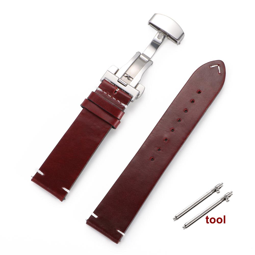 Retro Oil Wax Genuine Leather Watchband Quick Release Butterfly Buckle Calfskin Strap for Rolex 18/19/20/21/22/24mm Wristband