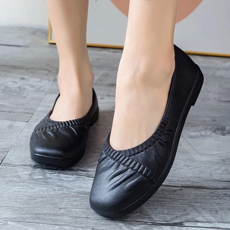 women casual black round toe spring comfort slip on flat shoes lady leisure beige office career work loafers ab296