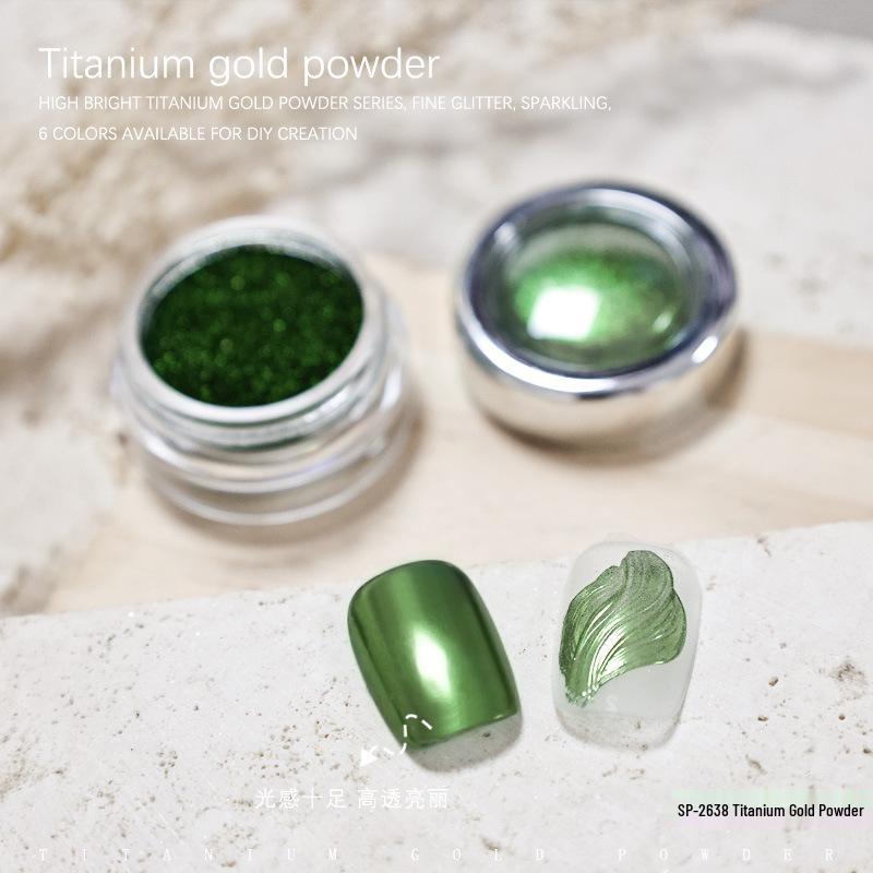 

High-Gloss Titanium Gold Mirror Powder - Forest Elf Green Electroplating Laser Glitter Nail Art.