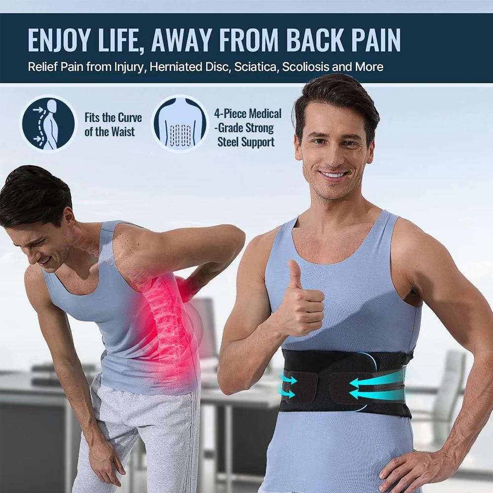 Back Brace For Lower Back Pain Relief With 4 Stays Adjustable Lumbar Support Belt For Sciatica