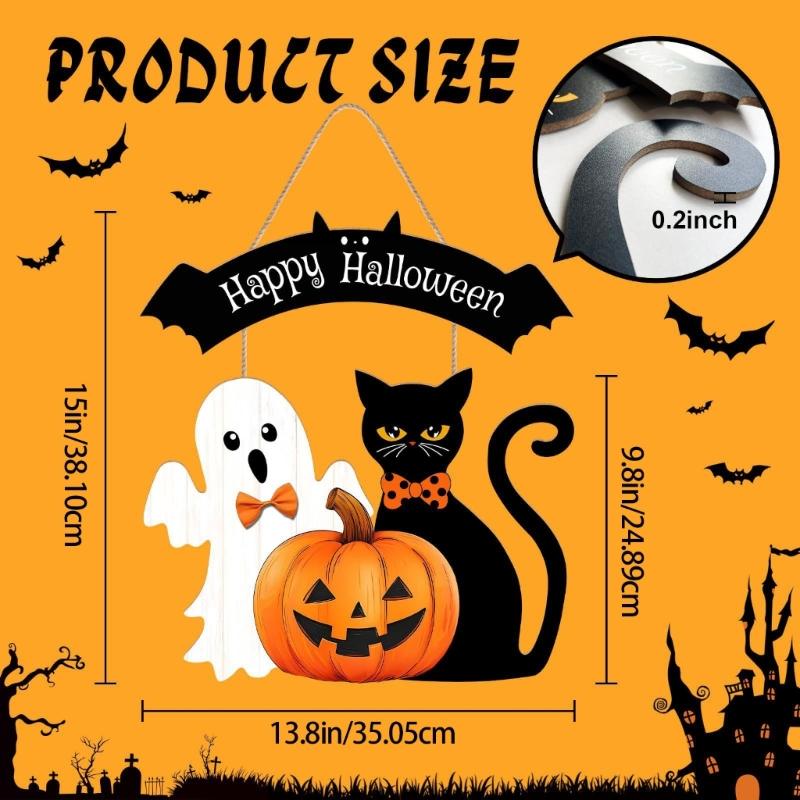 Halloween Dekoration Holz Halloween Türkranz für Haustür Schilder Katzen Kürbis Hängende Schilder für Heim Wanddekorationen