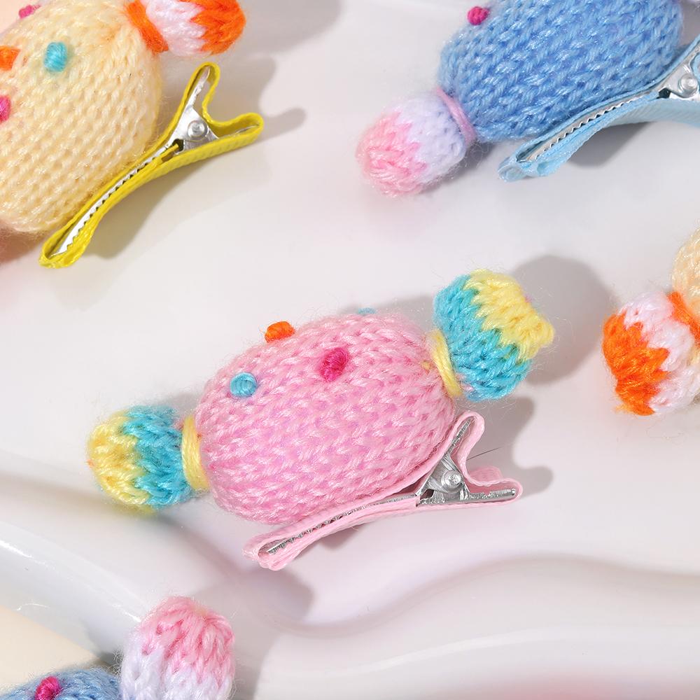 6Pcs New Cute Knit Candy Hair Clips Sweet Macaron Colors Dot Hairpins For Girls Children Trendy Daily Headwear Hair Accessories