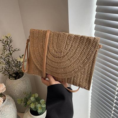 Borsa da spiaggia estiva da viaggio in paglia intrecciata, pochette alla moda, borsa a tracolla, borsa a tracolla per donna, borsa da polso da donna, borsa in vimini
