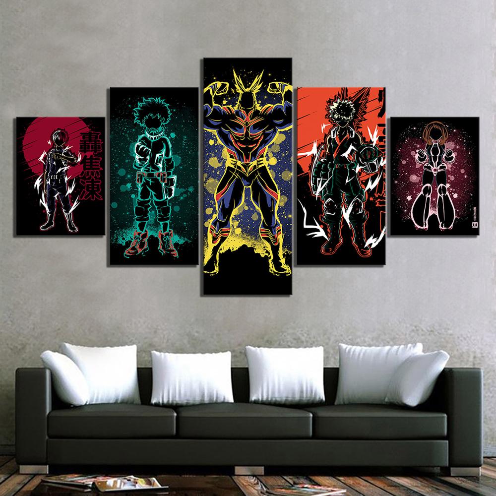 

Модульная Hd печать картина украшение дома 5 панель My Hero Academia аниме картины холст плакат настенное искусство для гостиной 30x40cm*2 30x60cm*2 30x80cm*1