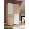 Wardrobe with 2 Sliding Doors - Particle Board - Matt White and Oak Decor - L 120 X D 61.2 X H 190.5 Cm - OZZULA