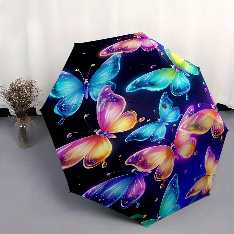 Paraguas Plegable Automático de 8 Varillas Tema Mariposa Fantasía, Diseño Compacto y Portátil, Un Regalo Perfecto para Cumpleaños, Navidad o Negocios