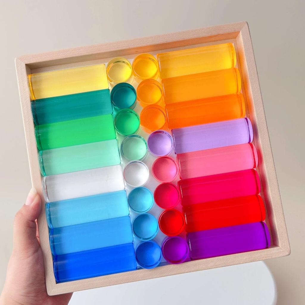 Rainbow Acrylic Stacking Cylinder Blocks - Crystal Light & Shadow Toys for Kindergarten
