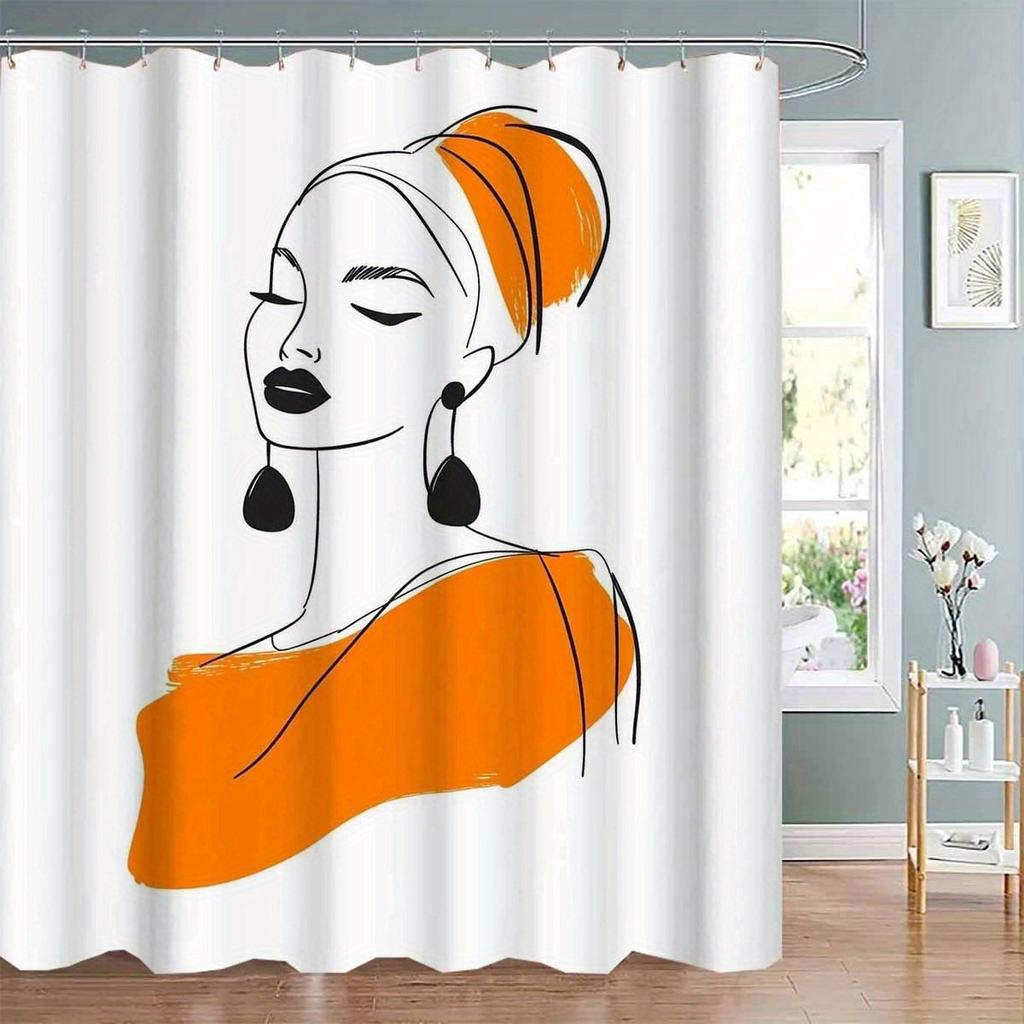 1 pièce Rideau de douche Série de portraits à lignes artistiques minimalistes - Avec 12 crochets, Lavable en machine, Convient pour la décoration de salle de bain