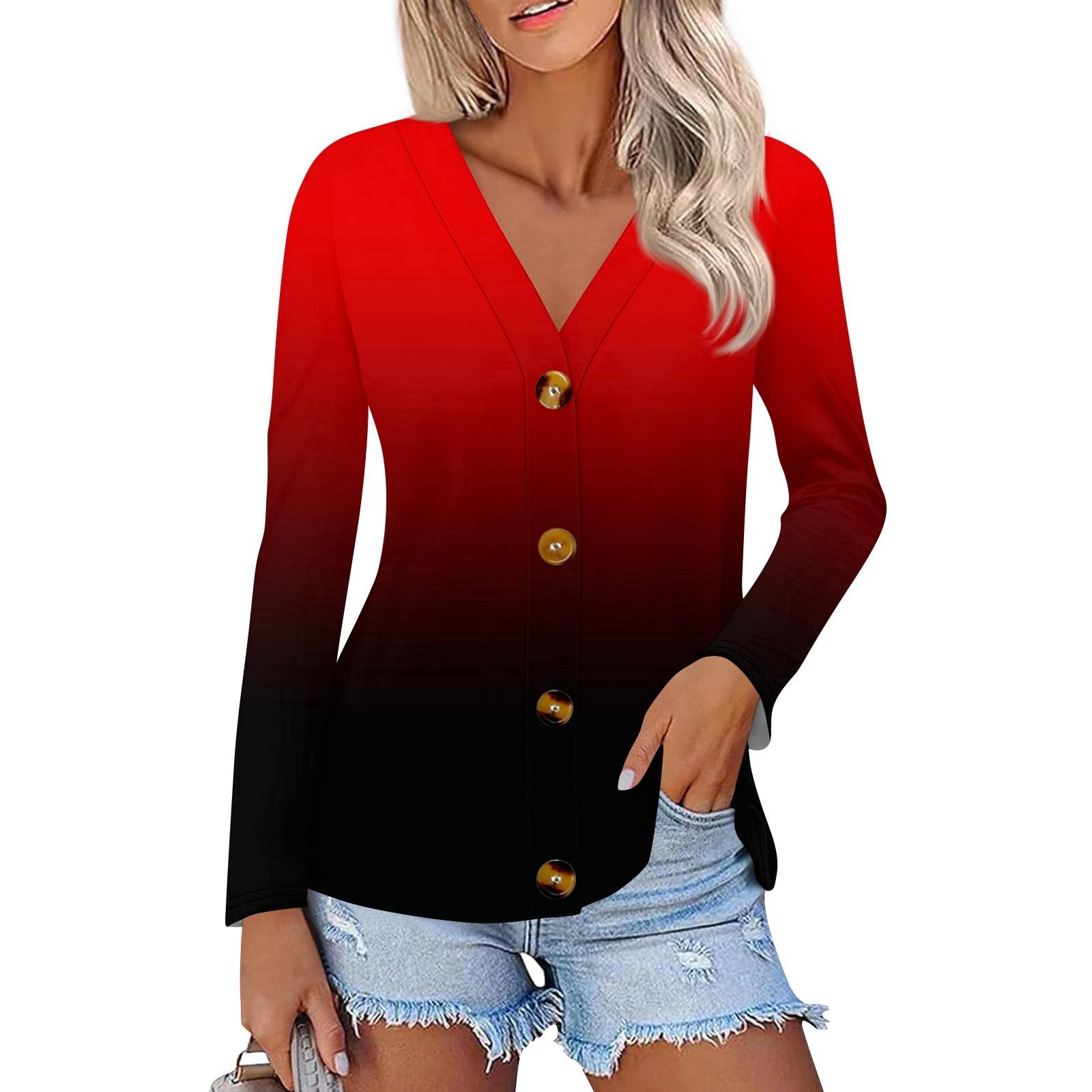 

Женская модная повседневная рубашка на пуговицах с принтом, топы с длинным рукавом L красный