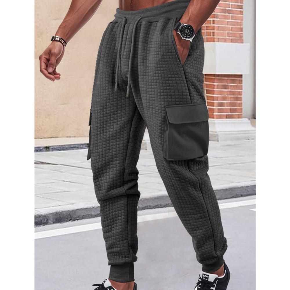 New Men's Sports Thick Multi Pocket Jacquard Small Square Casual Work Pants Men Clothing Streetwear Men Cargo Pants