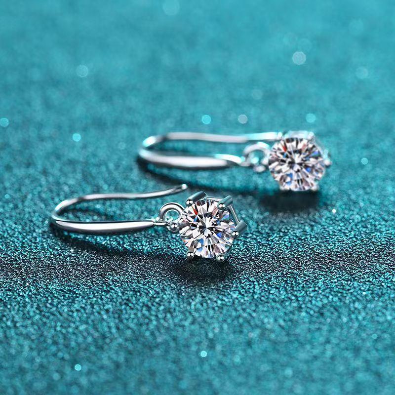 Simple Zircon Fashion Drop Earrings Six Claw Hoops Versatile Commute Elegant