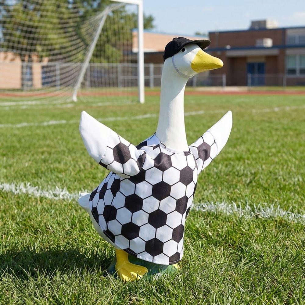 Stylish Sports Theme Porch Geese Clothes Matching Hat Football Print Lawn Goose Outfit 23 Inch Goose Statue Costume Porch Decor