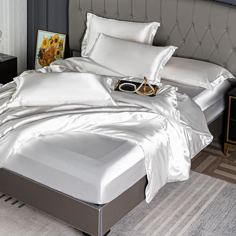 Summer double-sided ice silk mattress four-piece set silky smooth and cool silk three-piece set bed sheet quilt cover light luxury bedding cool