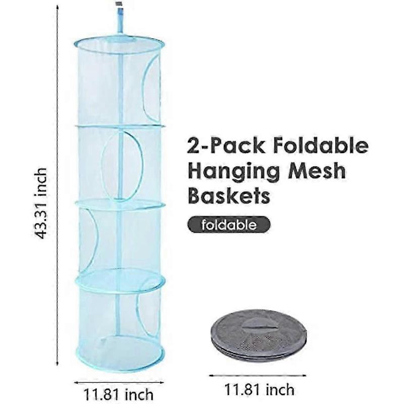Hanging Storage Net Hanging Plush Toy Storage Rack Four-Tier Foldable Hanging Storage Basket 2 Pieces