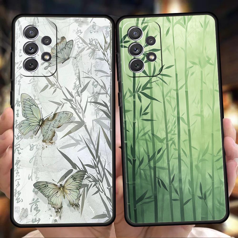 Phone Case for Samsung Galaxy A55 A53 A52 A52S A51 A41 A35 A32 A25 A23 A15 A71 Soft TPU Style Butterfly Green Bamboo Creative