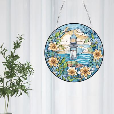 Acryl Einseitiger Diamant-Kunst Hängeanhänger Leuchtturm DIY Diamantmalerei Punkte Anhänger Maiglöckchen für Bürodeko