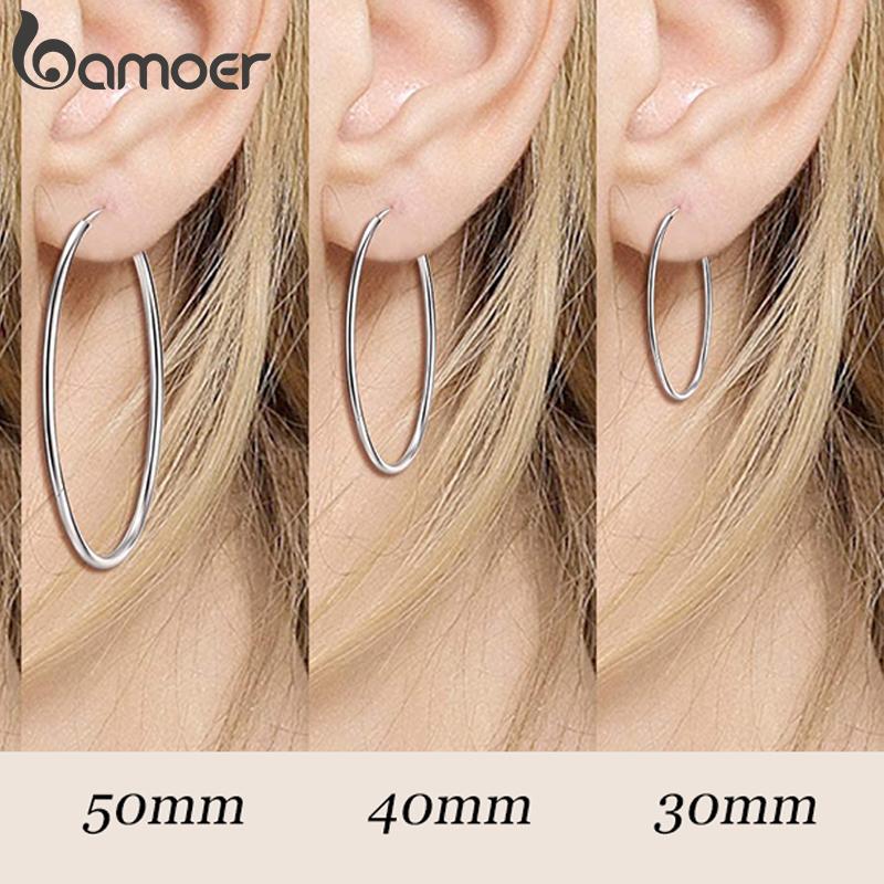 Bamoer 925 Sterling Silver Large Hoop Earrings Circle Endless Huggie Big Hoops Earring 30/40mm for Women Girls
