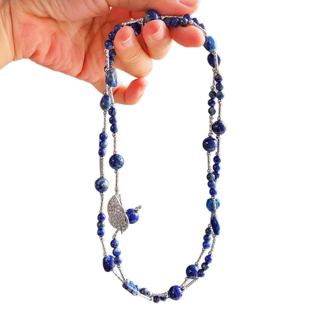 Autumn and Winter Vintage Boutiques Natural Lapis Lazuli Design Necklace Collarbone Chain Sweater Chain Women