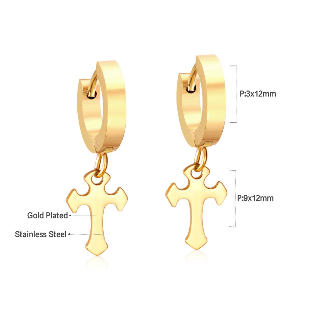 Rock 1 pairs Stainless Steel Cross Pendant Earrings for Men/Women Long Tassel Unisex Drops Huggie Hoops Punk Gothic Jewelry