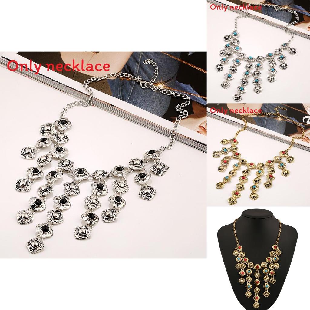 Ethnic Style Simulation Gemstone Decoration Tassel Design Women Necklace For Boho Jewelry Enthusiasts