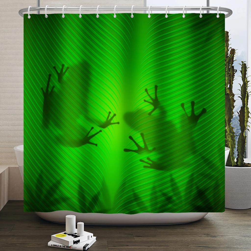 Lustiger Frosch Duschvorhang für Badezimmer Pilz Schmetterling Floral Grüne Pflanze Cartoon Tier Wasserdicht Polyester Duschvorhang