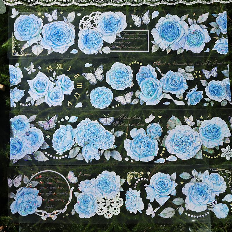 Yellow Blue Rose Floral Shiny Journal Background PET Washi Tape