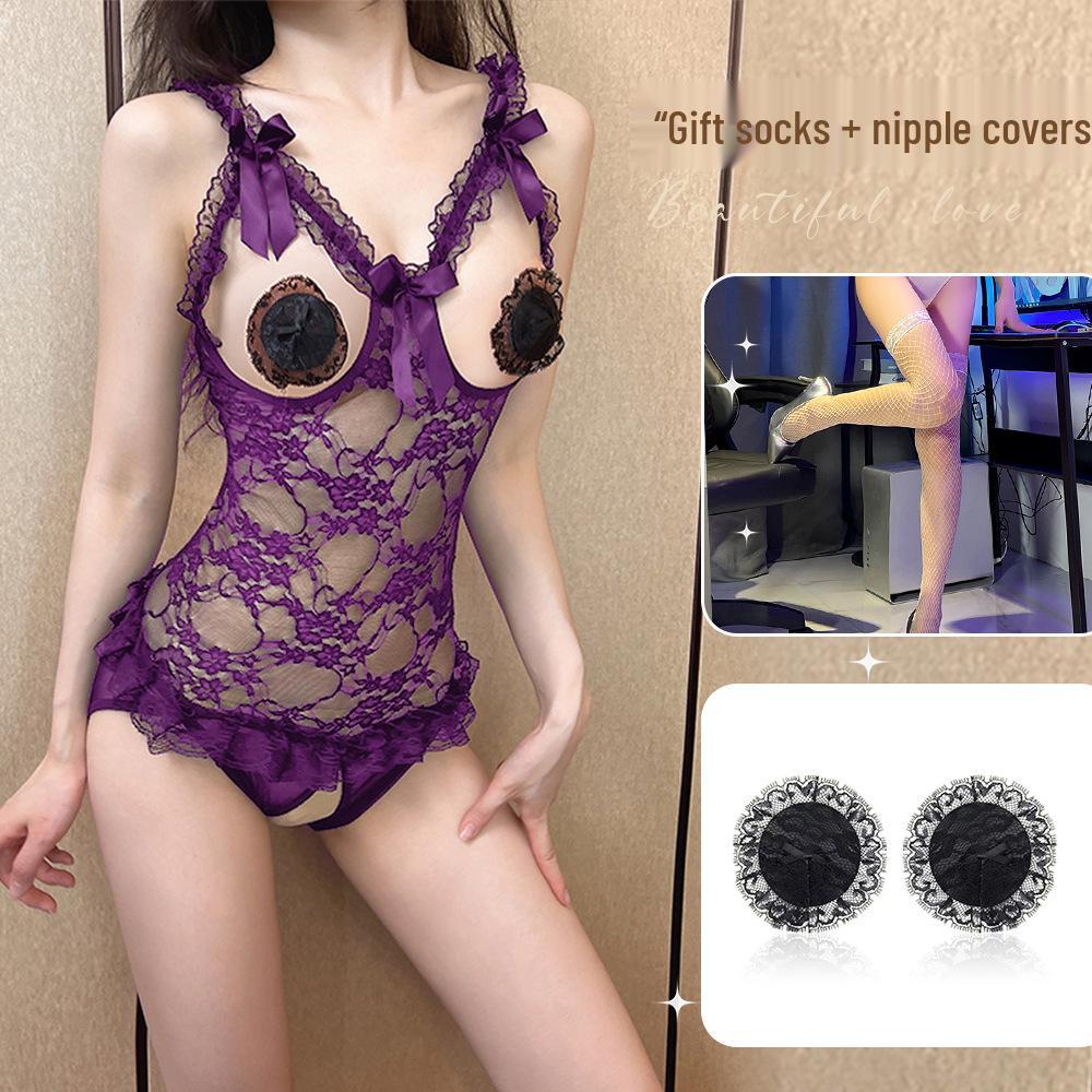 Noční pokušení krajkové prádlo - Sexy body na spaní s otevřeným rozkrokem pro flirtování