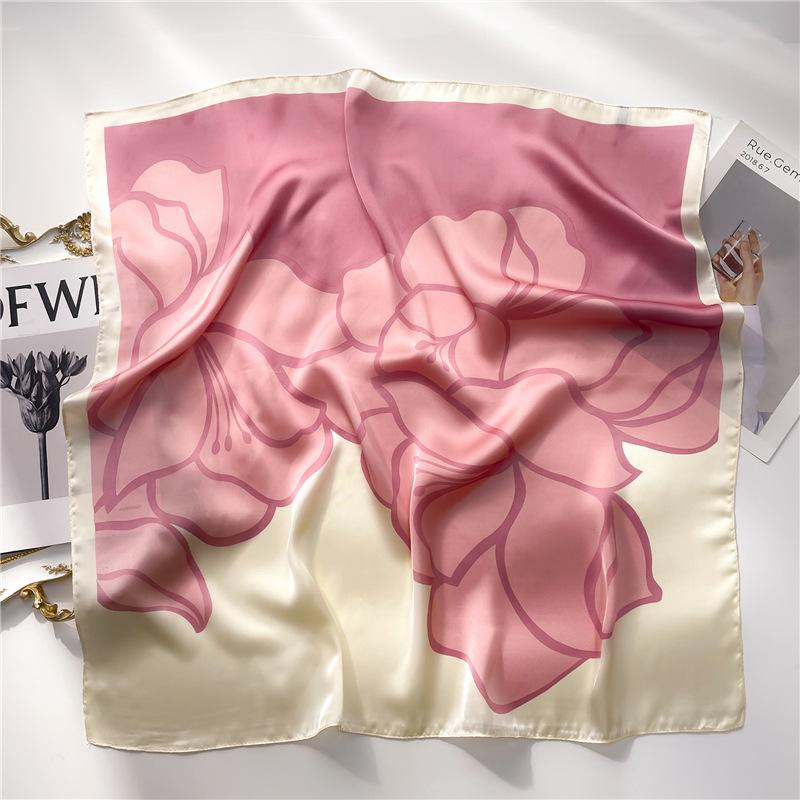 Silk Scarf Women'S Scarf Shawl 70Cm Korean Small Square Scarf Satin Surface Print Sun-Proof Headscarf