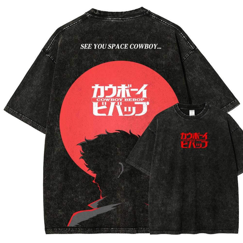 Cowboy Bebop Anime Liebhaber Ausgewaschenes T-Shirt Ganzjahreskleidung Hohe Qualität Persönlichkeit Kleidung Große Größen Unisex Neues Modell Paare T-Shirt