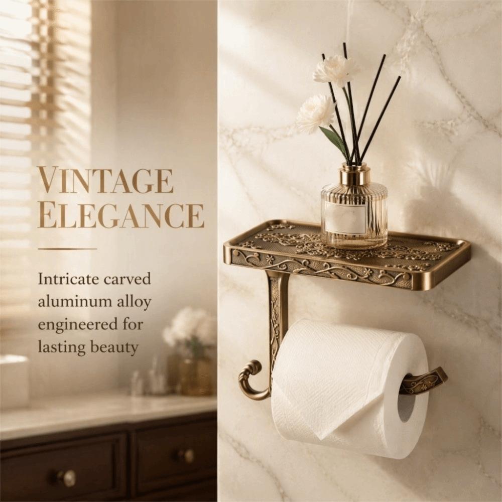 Antique Carved Tissue Roll Rack Vintage Paper Dispenser Bathroom Accessory Storage Rack  Toilet