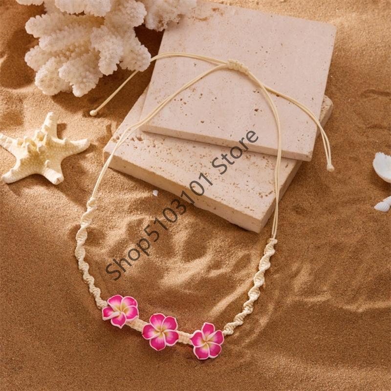 X6HE Handmade Floral Shell Necklace Lightweight Clay Beads Summer Beach Jewelry Piece For Everyday Wear