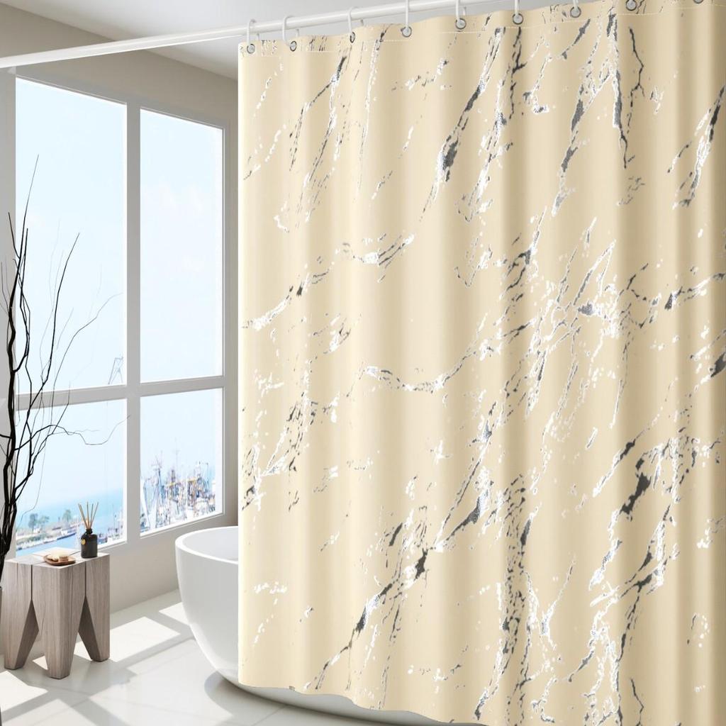Elegante Tenda da Doccia in Marmo con Texture Irregolare, Stampata Argento e Oro - Divisorio Impermeabile per Bagno