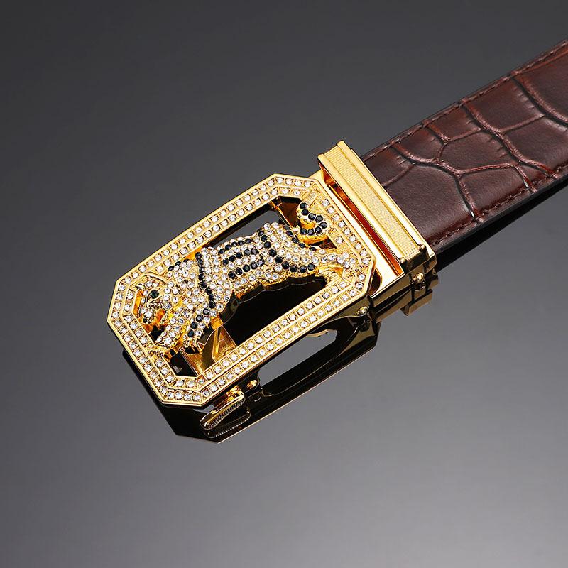 Cinto masculino de couro fivela automática primeira camada couro de vaca doze zodíaco botão cabeça crocodilo padrão cinto masculino